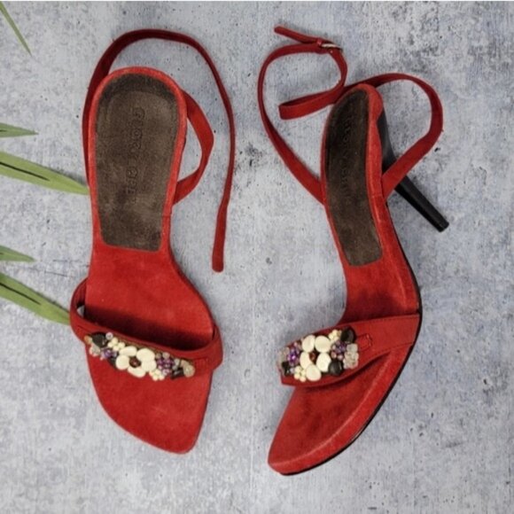 Glory Chen | Red Jeweled Ankle Strap Heel Sandals Size 9 - Picture 1 of 9